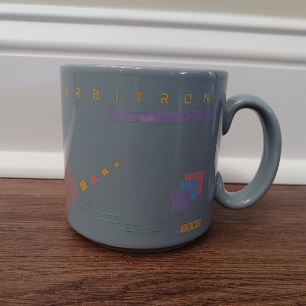 Vtg 1987 Arbitron‎ Ratings Coffee Mug Mug Geometric Shapes 12 oz Made in England